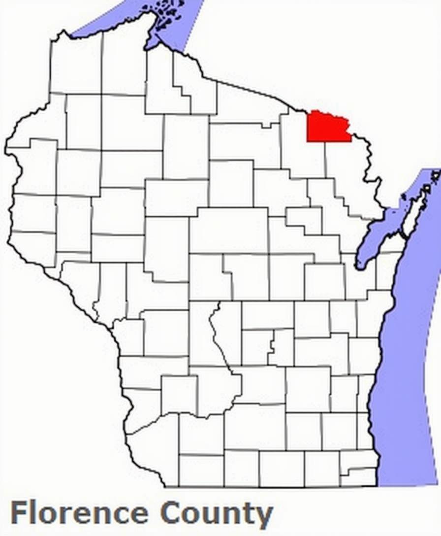 Florence County on the map of Wisconsin 2024. Cities, roads, borders